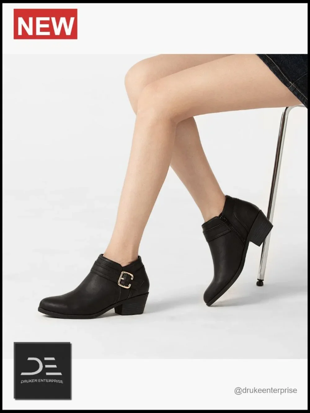 Women's Chunky Low Heel Ankle Boots Pointed Toe Side Zipper PU Leather Booties